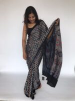 Blue Pure Modal Silk Saree with Ajrakh Hand Block Prints