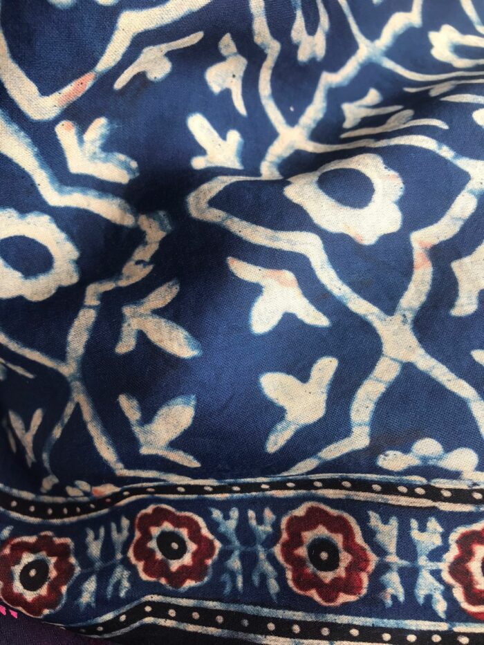 Blouse - Blue Pure Modal Silk Saree with Ajrakh Hand Block Prints