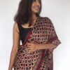 Brick Red Pure Modal Silk Saree with Ajrakh Hand Block Prints