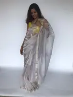 Pale Lilac Handwoven Tissue Silk Saree with Silver Zari Edging