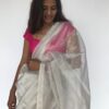 Snow White Handwoven Tissue Silk Saree with Silver Zari Edging