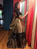 Black Silk Lehenga with contrast border adorned with zari motifs - Image 4