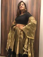 Black Silk Lehenga with contrast border adorned with zari motifs - Image 6