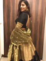 Black Silk Lehenga with contrast border adorned with zari motifs - Image 5