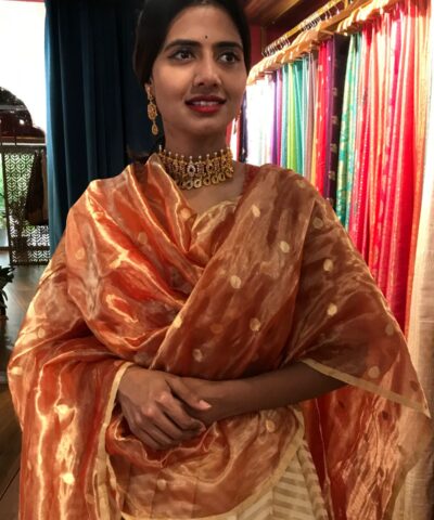 Ivory Silk Lehenga with contrast zari border