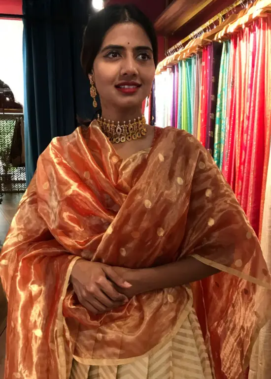 Ivory Silk Lehenga with contrast zari border