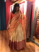 Ivory Silk Lehenga with contrast zari border - Image 7