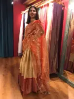Ivory Silk Lehenga with contrast zari border - Image 5