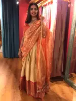 Ivory Silk Lehenga with contrast zari border - Image 6