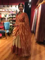 Ivory Silk Lehenga with contrast zari border - Image 2