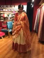 Ivory Silk Lehenga with contrast zari border - Image 4