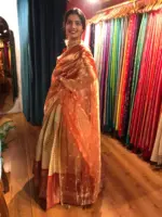Ivory Silk Lehenga with contrast zari border - Image 3