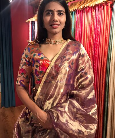 Purple Silk Georgette Lehenga highlighted with Zari Weaves