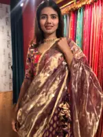 Purple Tissue Silk Dupatta with Beautiful Gold Zari Weaves - Image 2