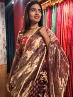Purple Tissue Silk Dupatta with Beautiful Gold Zari Weaves