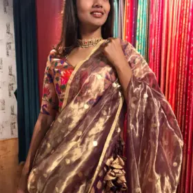 Purple Tissue Silk Dupatta with Beautiful Gold Zari Weaves