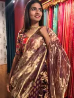 Purple Tissue Silk Dupatta with Beautiful Gold Zari Weaves - Image 4