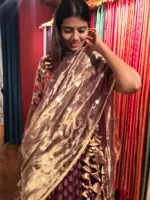 Purple Tissue Silk Dupatta with Beautiful Gold Zari Weaves - Image 3
