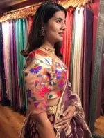 Gold Banarasi Silk Paithani Blouse - Image 3