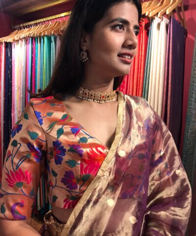 Gold Banarasi Silk Paithani Blouse