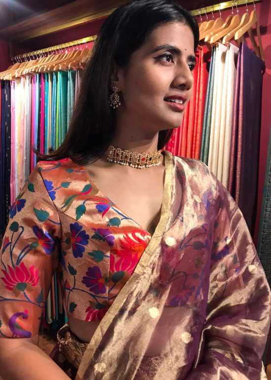 Gold Banarasi Silk Paithani Blouse