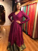 Magenta Cotton Ethnic Dress highlighted with Kanchi Silk Border - Image 4