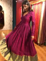 Magenta Cotton Ethnic Dress highlighted with Kanchi Silk Border - Image 3