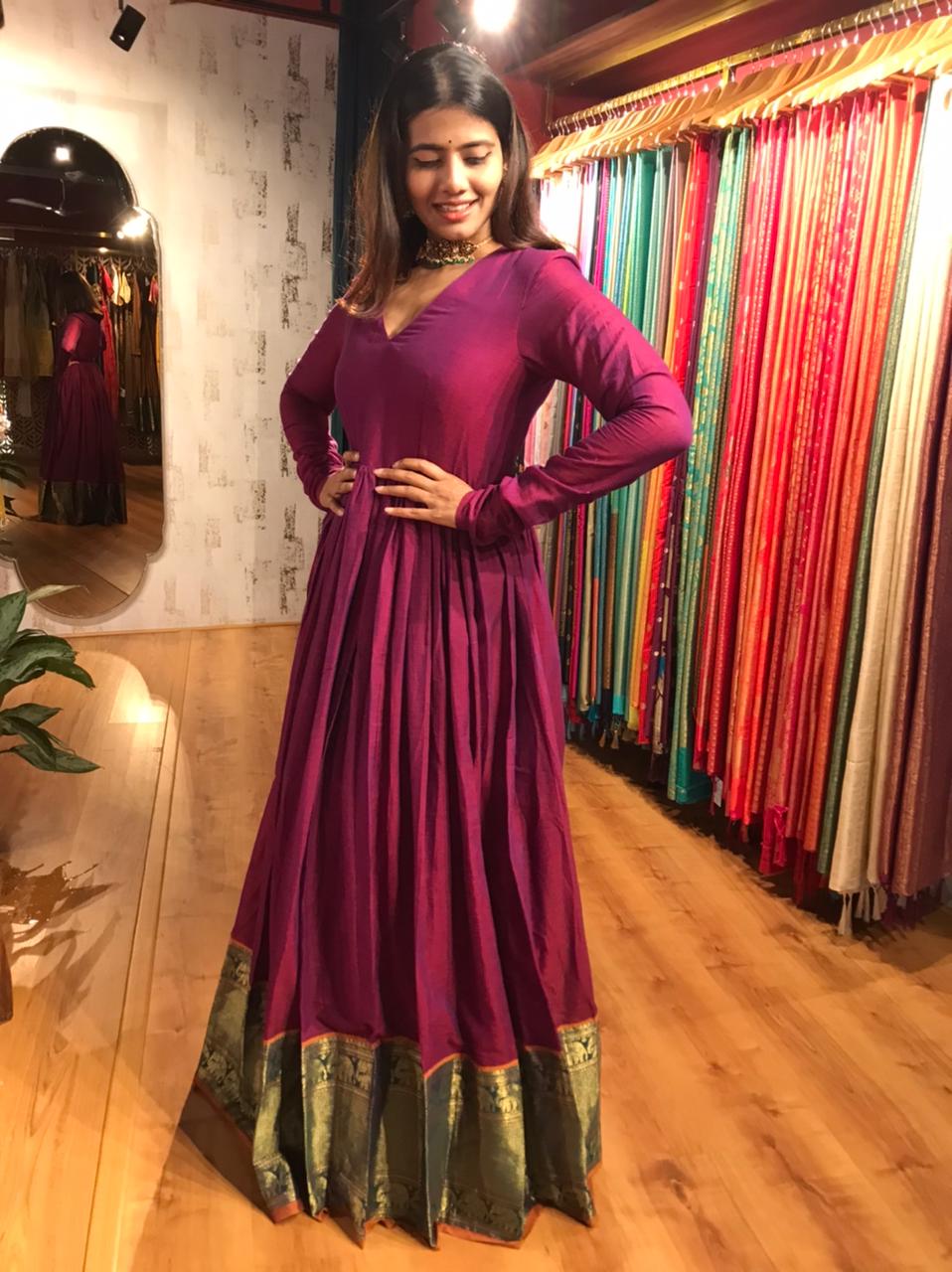 Cotton Pink Mirror Detailing Gown | Ethnic gown, Anarkali kurta, Kurta  patterns