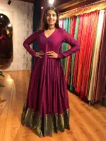 Magenta Cotton Ethnic Dress highlighted with Kanchi Silk Border - Image 2