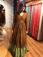 Mustard Cotton Ethnic Dress highlighted with Kanchi Silk Border - Image 4