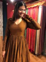 Mustard Cotton Ethnic Dress highlighted with Kanchi Silk Border