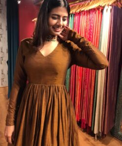 Mustard Cotton Ethnic Dress highlighted with Kanchi Silk Border