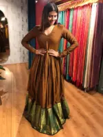Mustard Cotton Ethnic Dress highlighted with Kanchi Silk Border - Image 2
