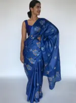 Royal Blue Embroidered Tussar Silk Saree - Image 5