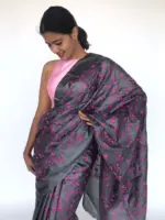 Grey Embroidered Tussar Silk Saree