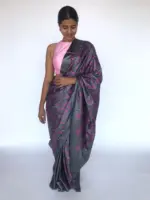 Grey Embroidered Tussar Silk Saree - Image 2