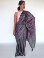 Grey Embroidered Tussar Silk Saree - Image 4