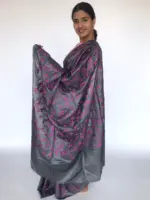 Grey Embroidered Tussar Silk Saree - Image 3
