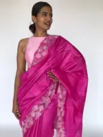 Hot Pink Embroidered Tussar Silk Saree