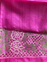 Hot Pink Embroidered Tussar Silk Saree - Image 5