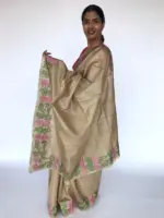 Ivory Embroidered Tussar Silk Saree - Image 2