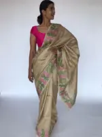 Ivory Embroidered Tussar Silk Saree - Image 4