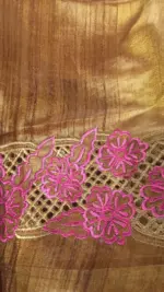 Ivory Embroidered Tussar Silk Saree - Image 5