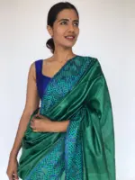 Teal Green Embroidered Tussar Silk Saree