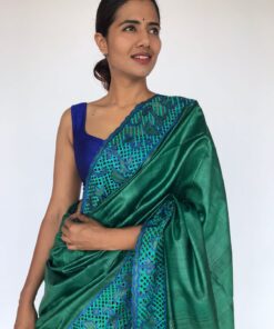 Teal Green Embroidered Tussar Silk Saree