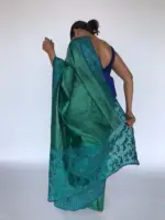 Teal Green Embroidered Tussar Silk Saree - Image 5
