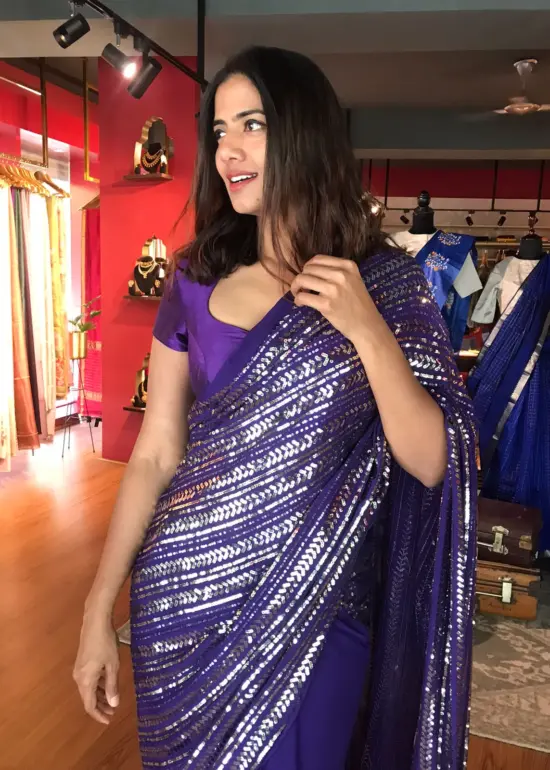 Purple Embroidered Georgette Saree
