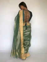 Sea Green Tissue Organza Silk Saree highlighted with Gold Zari Edging - Image 5
