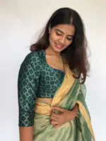 Amber Green Banarasi Silk Blouse with Mughal Inspired Zari Weaves