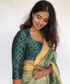 Amber Green Banarasi Silk Blouse with Mughal Inspired Zari Weaves